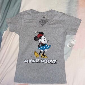 Minnie Mouse Gray Women V Neck T-Shirt Size Medium NEW